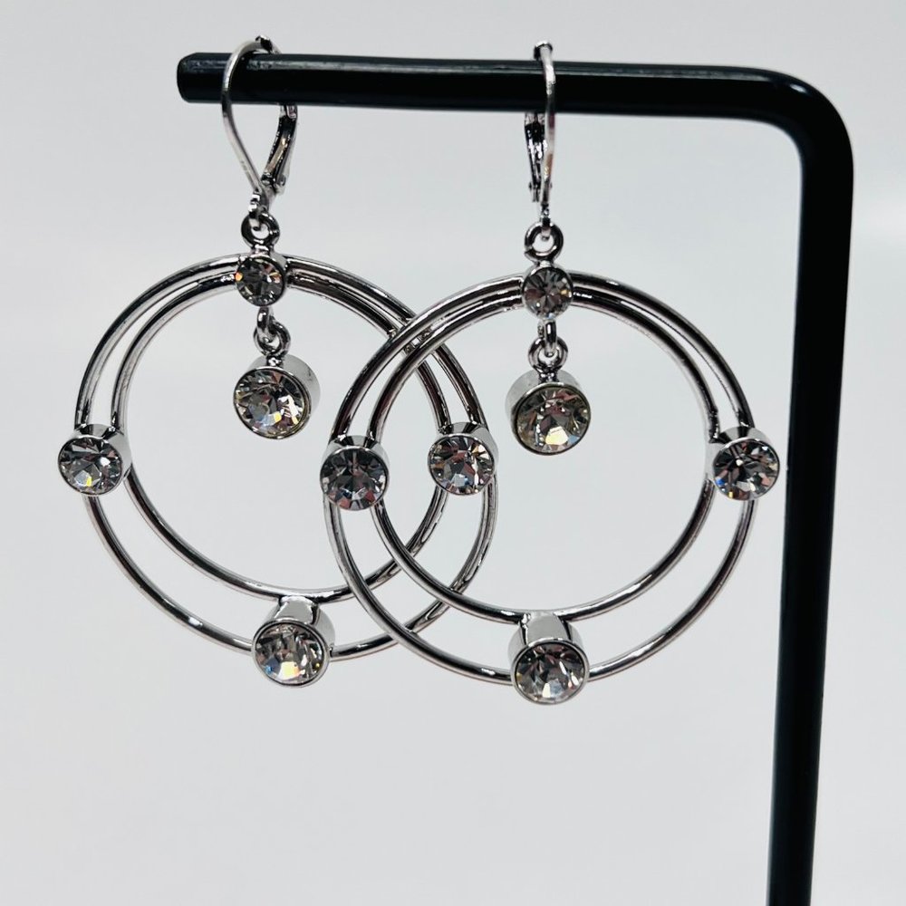 Rhinestone Silver Dangle Hoop Statement Earrings … - image 3